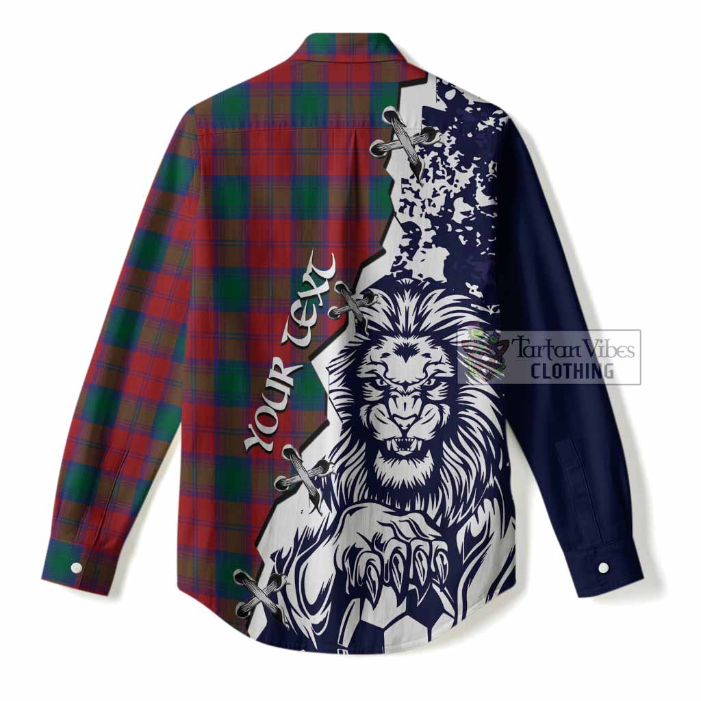 Fotheringham (Fotheringhame) Tartan Scottish Women Casual Shirt Angry Lion With Soccer Ball Style