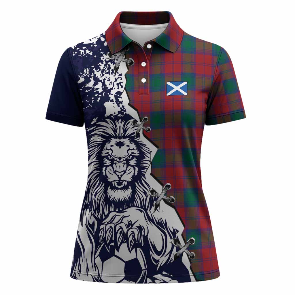 Fotheringham (Fotheringhame) Tartan Scottish Women Polo Shirt Angry Lion With Soccer Ball Style