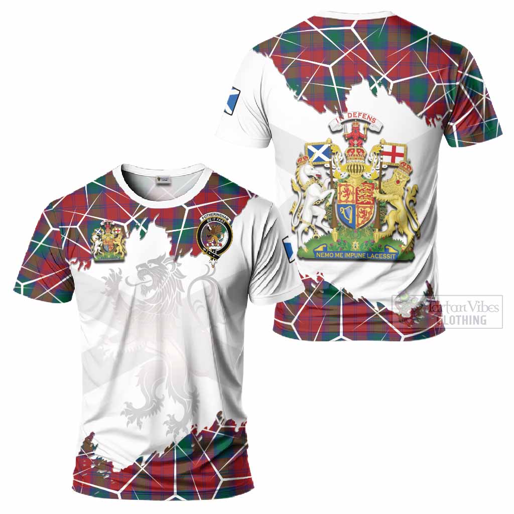 Fotheringham (Fotheringhame) Tartan T-Shirt with Family Crest and Lion Rampant Grunge Style