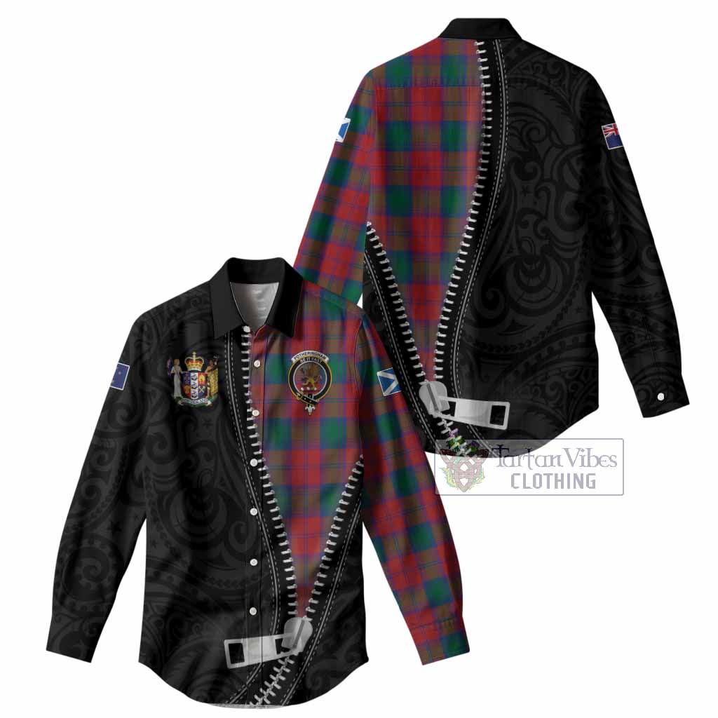 Fotheringham (Fotheringhame) Tartan Women Casual Shirt New Zealand Pattern Unique Zipper Stylized