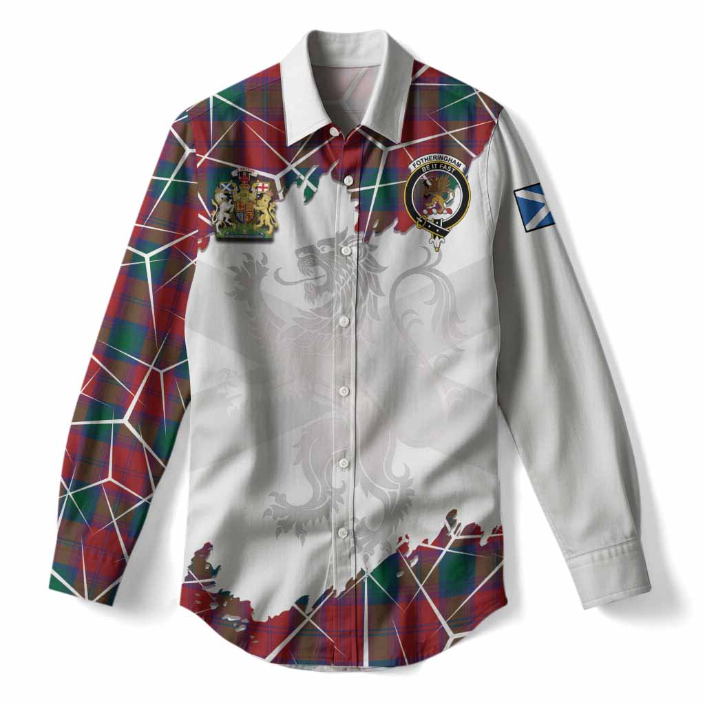 Fotheringham (Fotheringhame) Tartan Women Casual Shirt with Family Crest and Lion Rampant Grunge Style