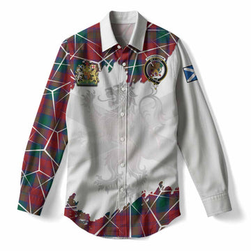 Fotheringham (Fotheringhame) Tartan Women Casual Shirt with Family Crest and Lion Rampant Grunge Style