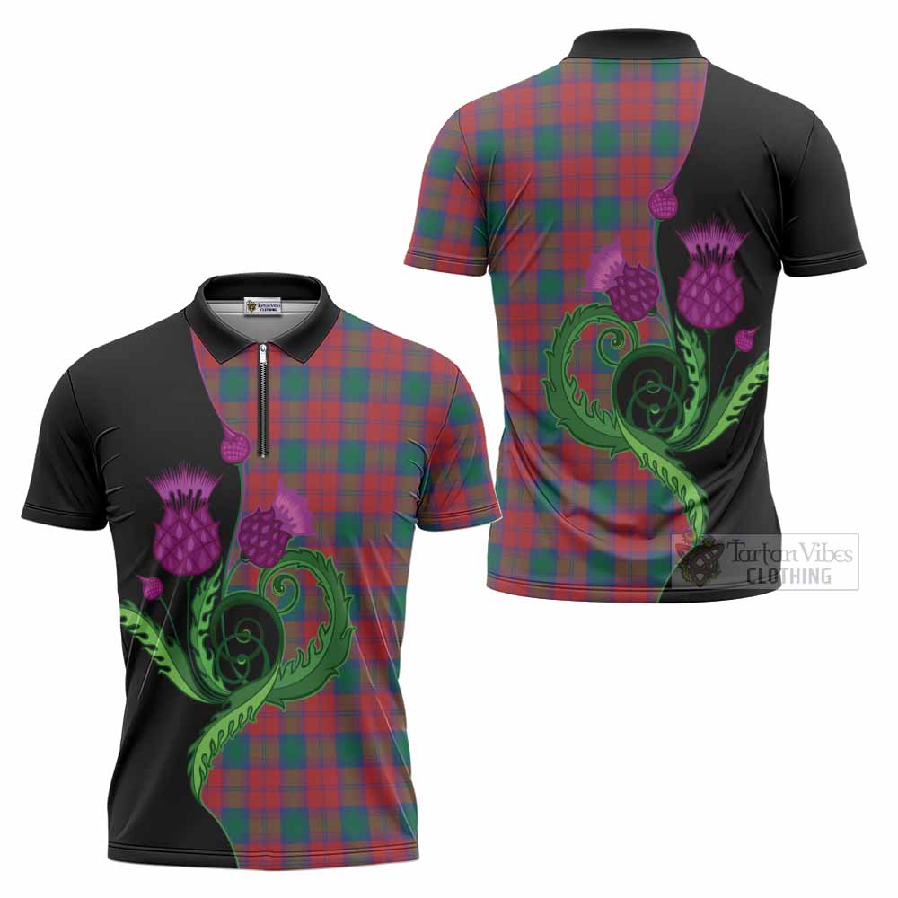 Fotheringham (Fotheringhame) Tartan Zipper Polo Shirt Traditional Scottish Thistle