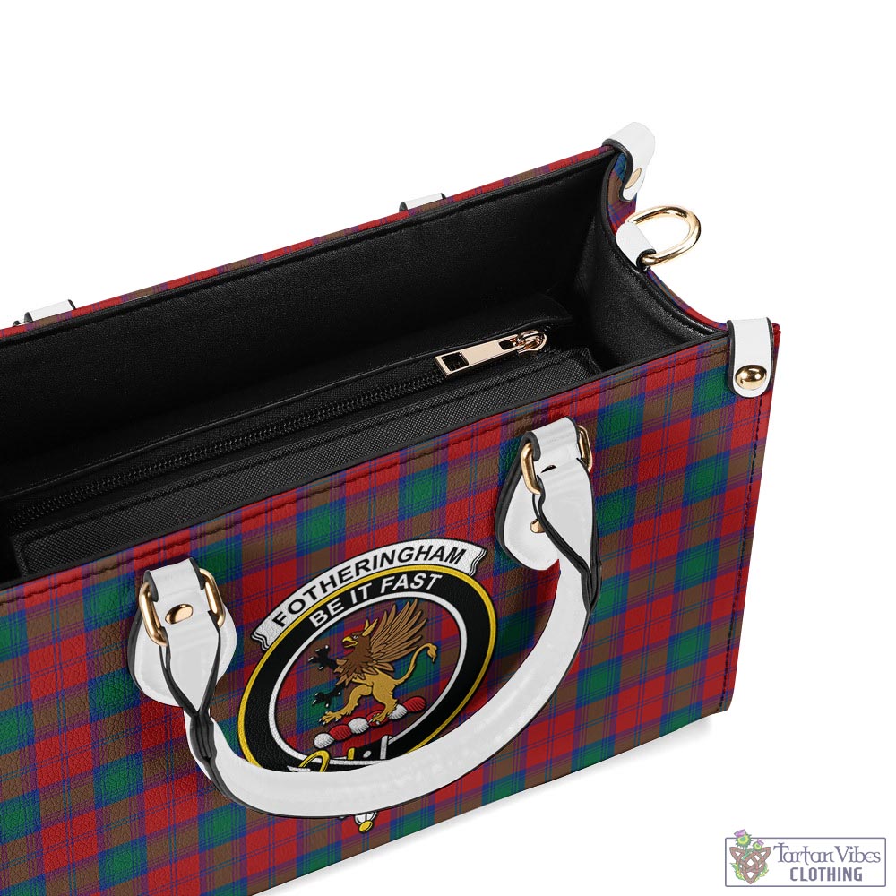Tartan Vibes Clothing Fotheringham Modern Tartan Luxury Leather Handbags with Family Crest
