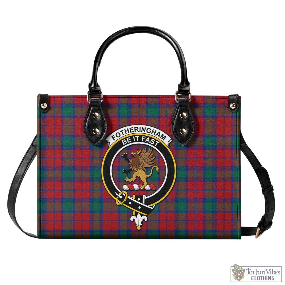 Tartan Vibes Clothing Fotheringham Modern Tartan Luxury Leather Handbags with Family Crest