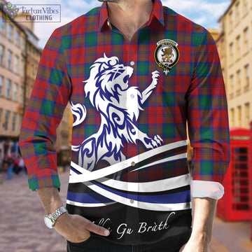 Fotheringham Modern Tartan Long Sleeve Button Up Shirt with Alba Gu Brath Regal Lion Emblem