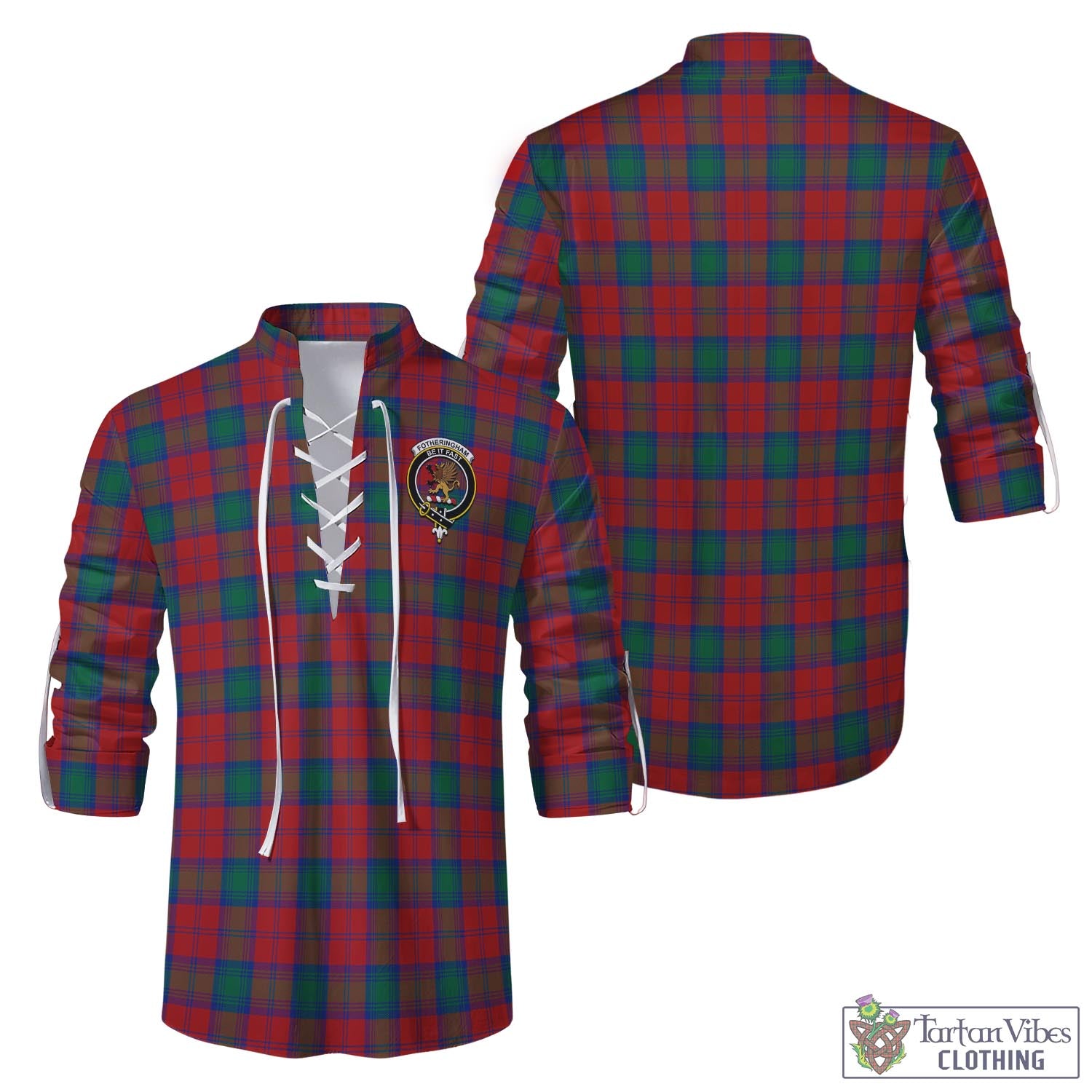 Tartan Vibes Clothing Fotheringham Modern Tartan Men's Scottish Traditional Jacobite Ghillie Kilt Shirt with Family Crest