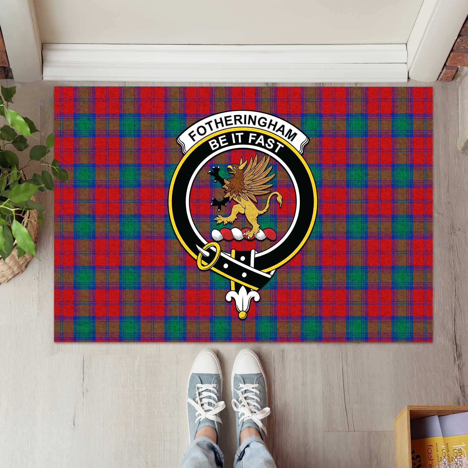 Fotheringham Modern Tartan Door Mat with Family Crest - Tartanvibesclothing