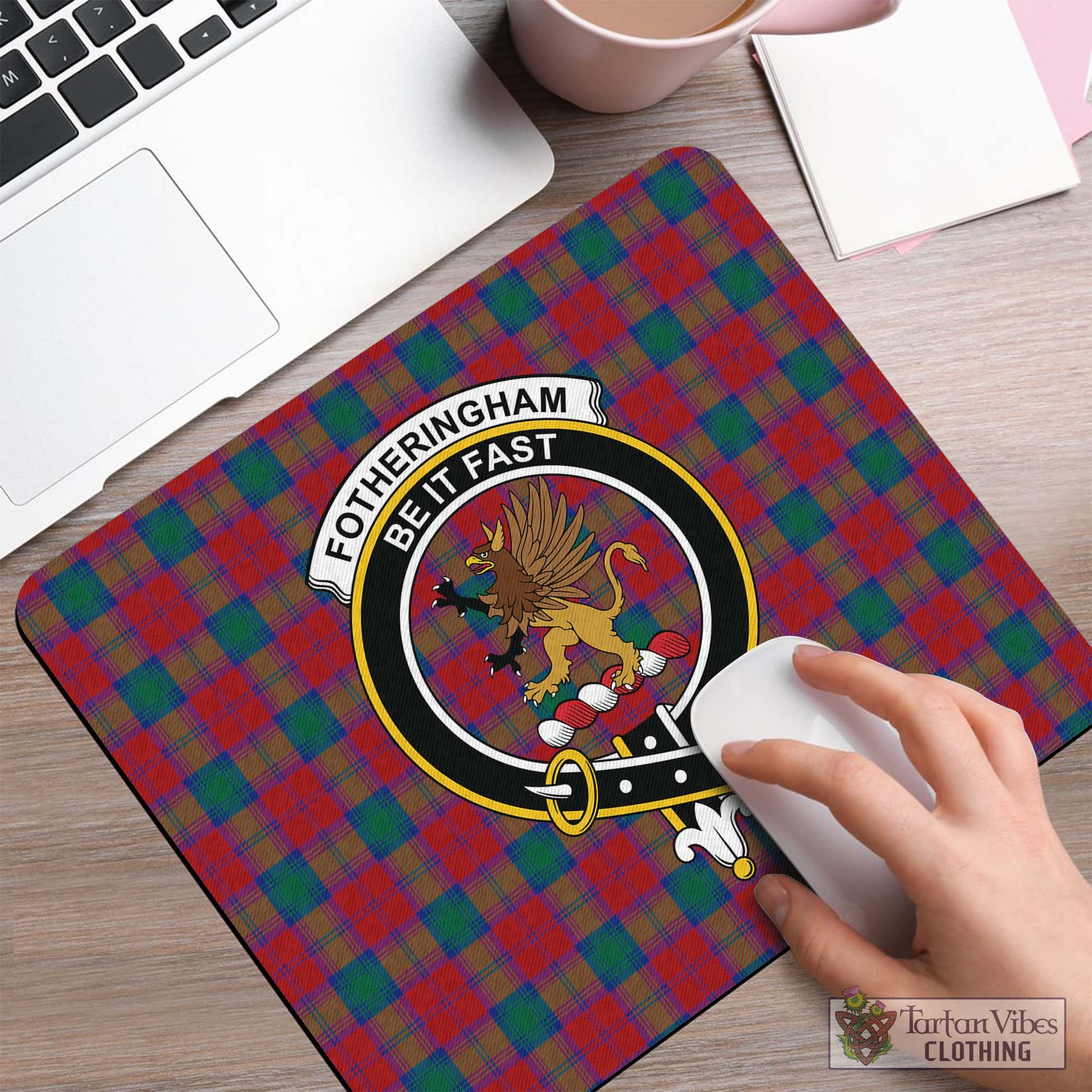 Tartan Vibes Clothing Fotheringham Modern Tartan Mouse Pad with Family Crest