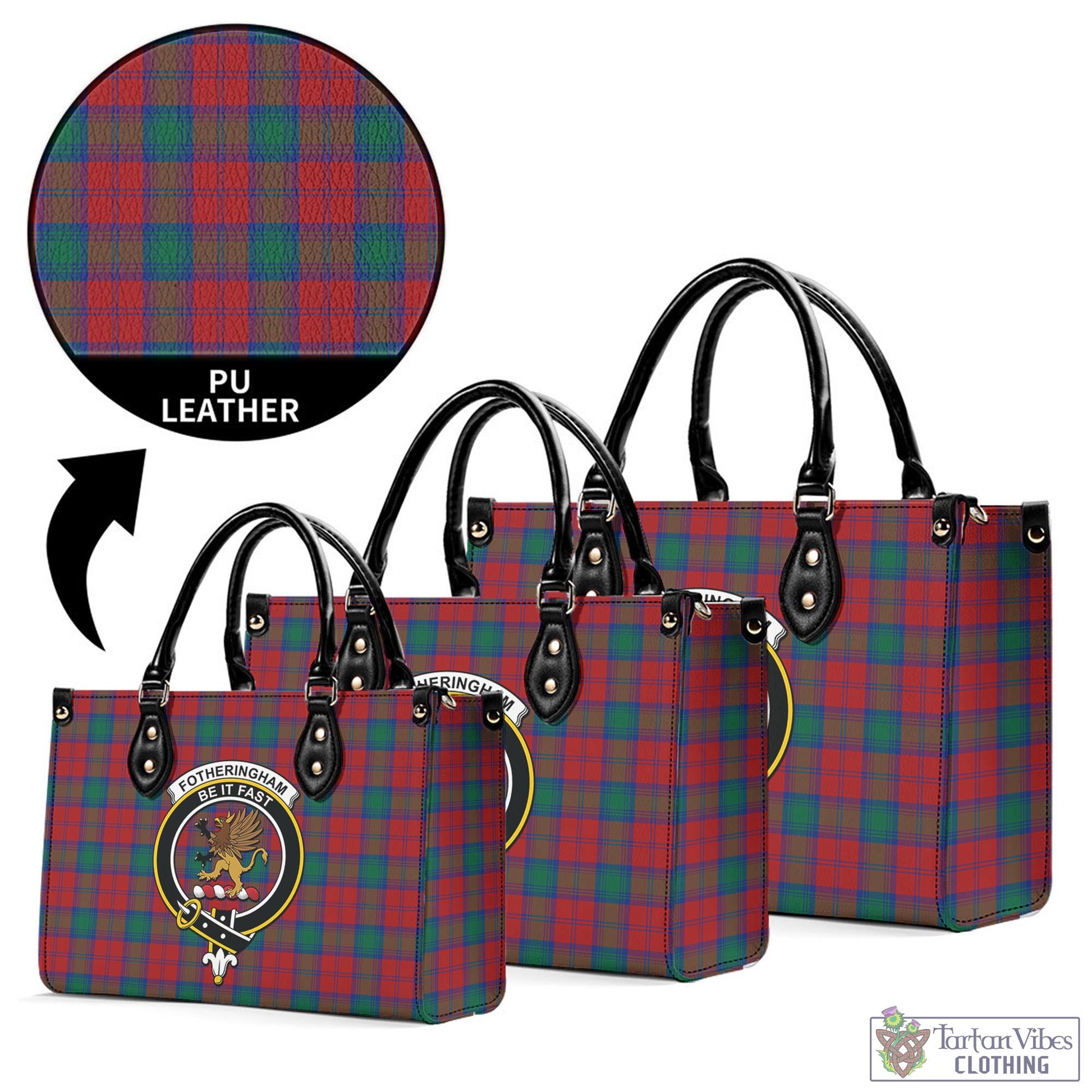 Tartan Vibes Clothing Fotheringham Modern Tartan Luxury Leather Handbags with Family Crest