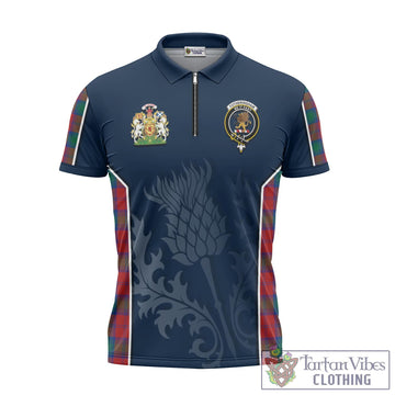 Fotheringham (Fotheringhame) Tartan Zipper Polo Shirt with Family Crest and Scottish Thistle Vibes Sport Style