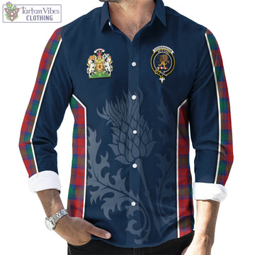 Fotheringham Modern Tartan Long Sleeve Button Up Shirt with Family Crest and Scottish Thistle Vibes Sport Style