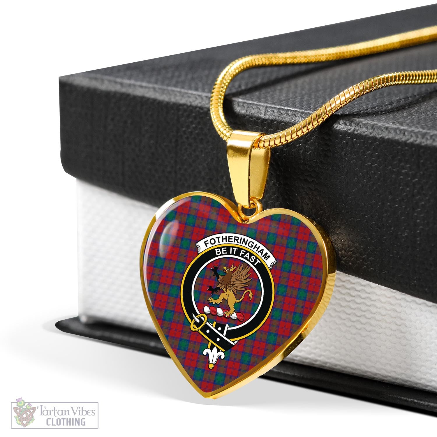 Tartan Vibes Clothing Fotheringham Modern Tartan Heart Necklace with Family Crest