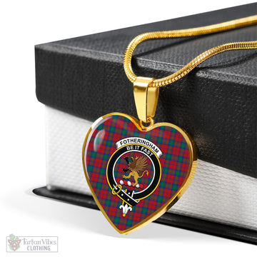 Fotheringham Tartan Heart Necklace with Family Crest