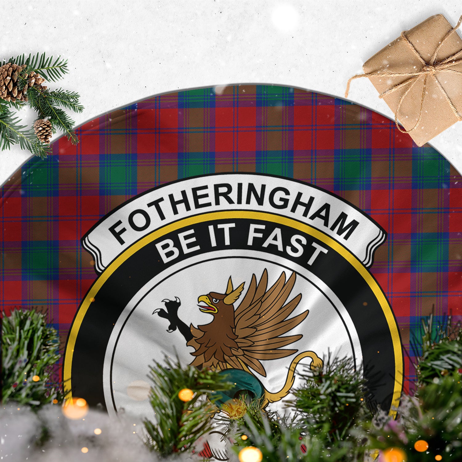 Fotheringham Modern Tartan Christmas Tree Skirt with Family Crest - Tartanvibesclothing