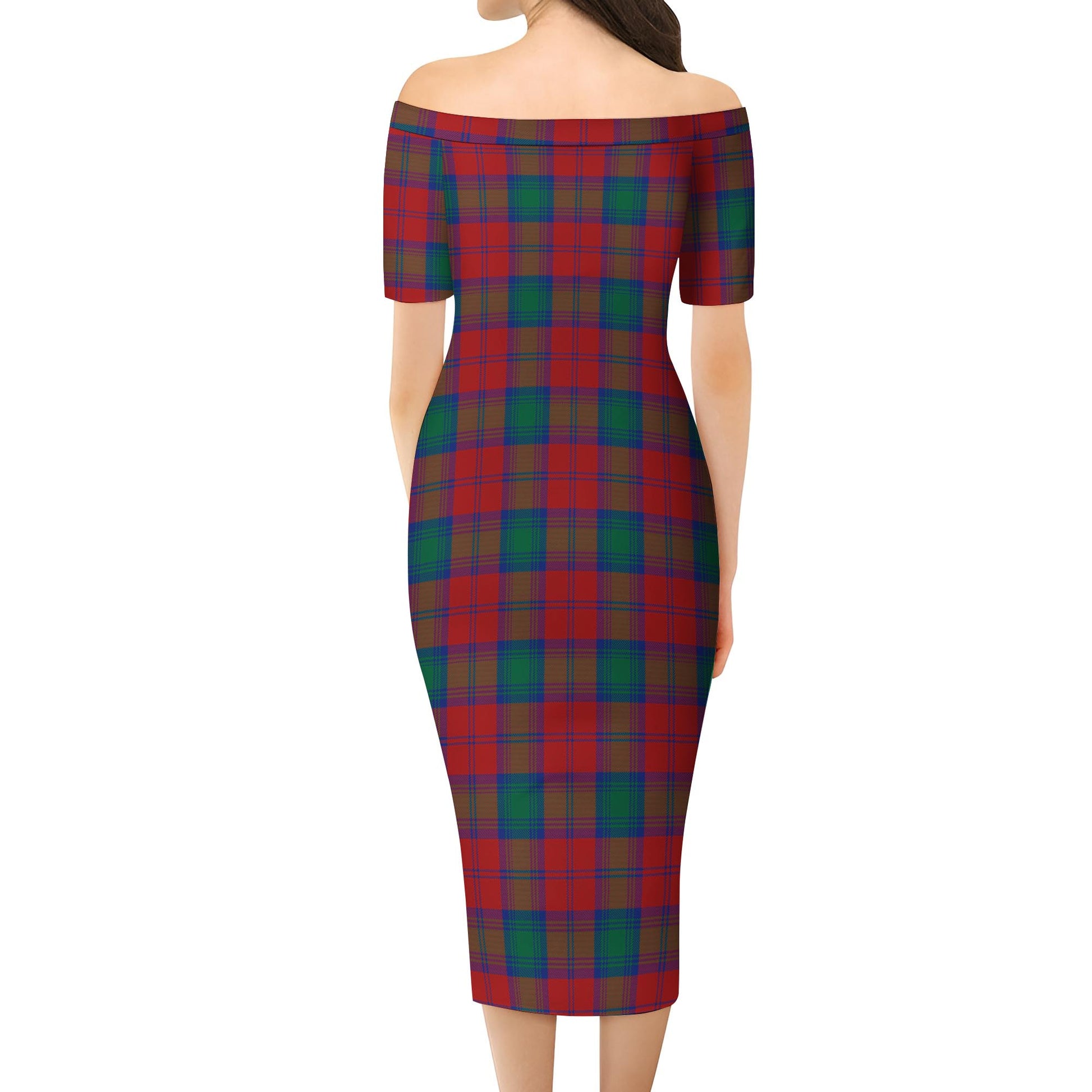 Fotheringham Modern Tartan Off Shoulder Lady Dress - Tartanvibesclothing