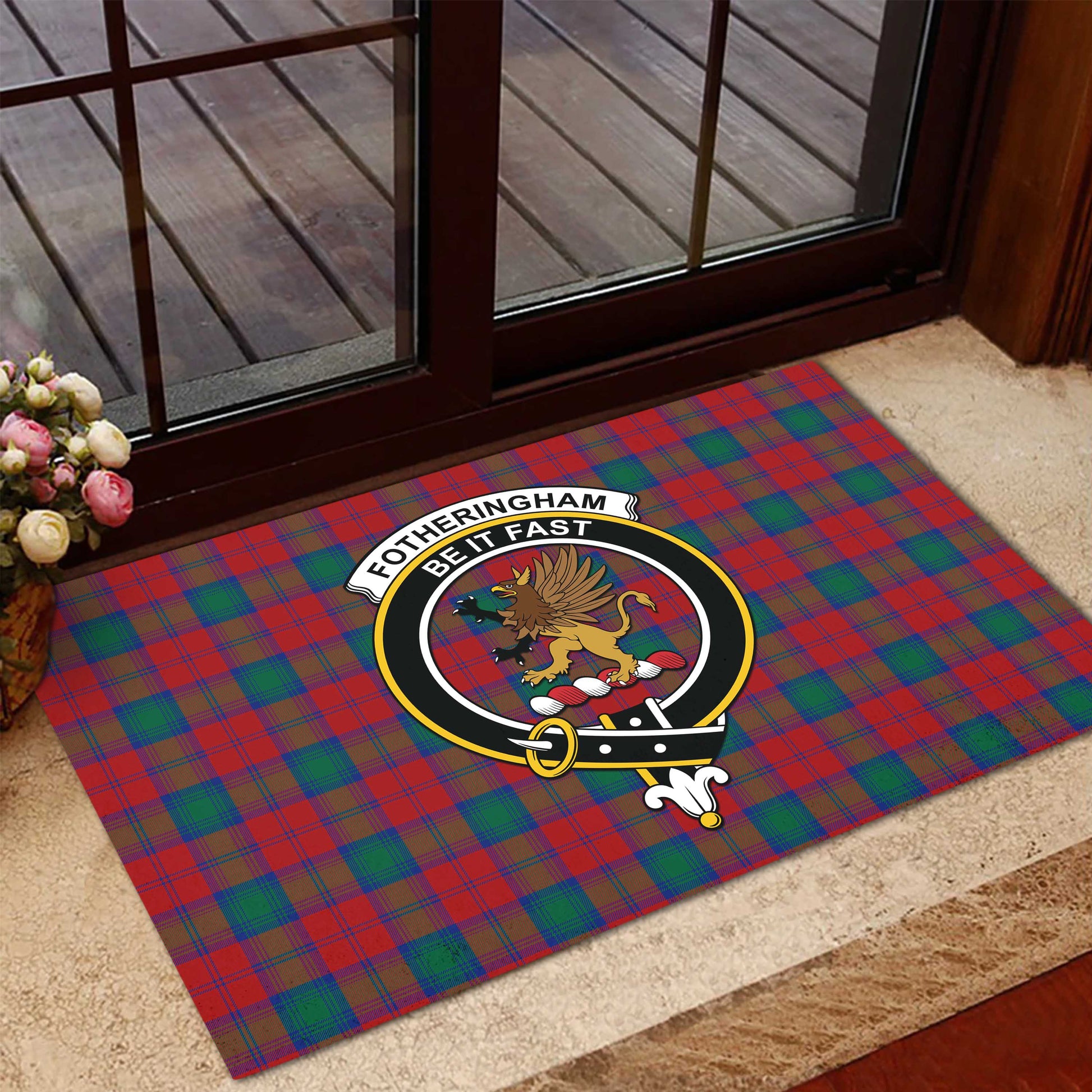 Fotheringham Modern Tartan Door Mat with Family Crest - Tartanvibesclothing