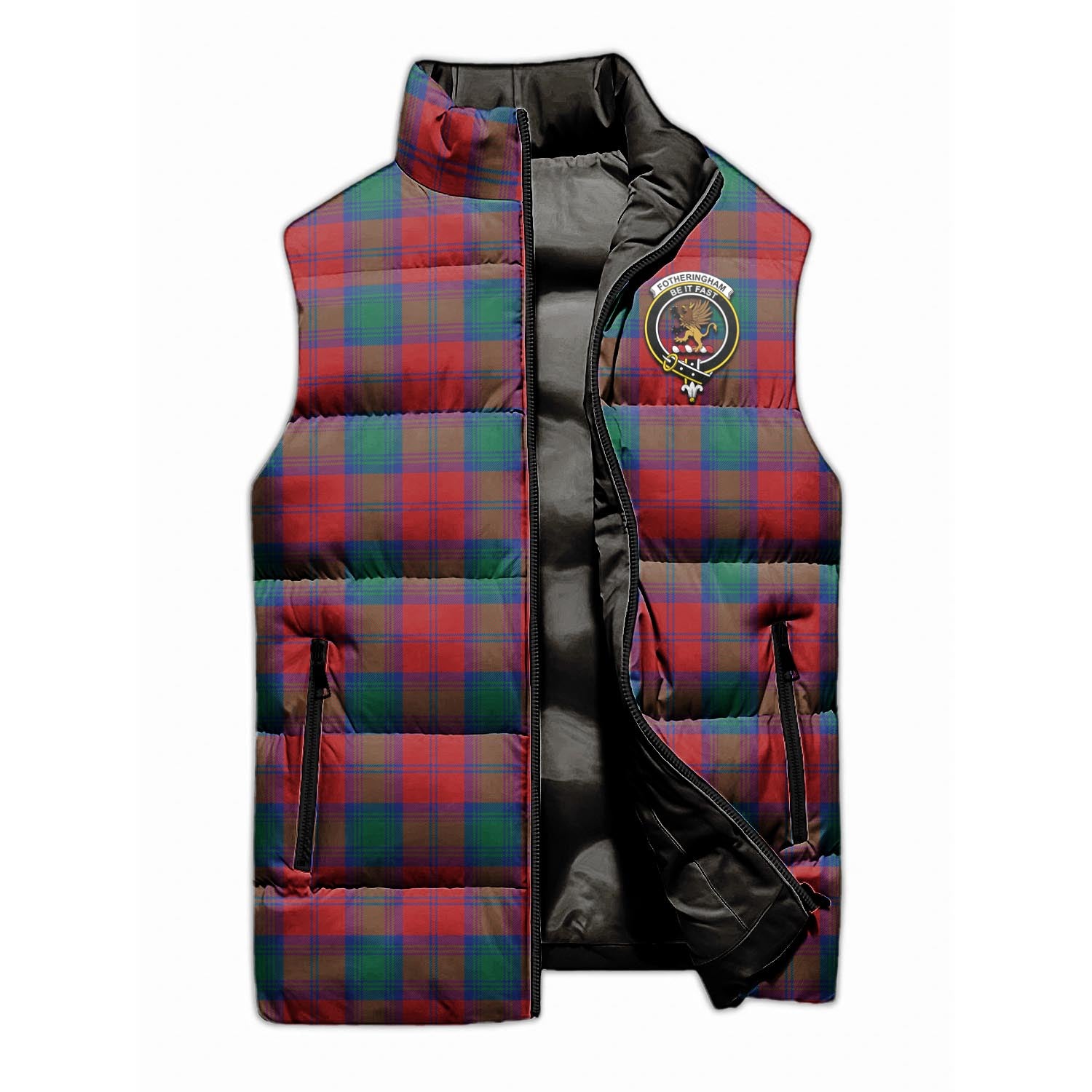Fotheringham Modern Tartan Sleeveless Puffer Jacket with Family Crest - Tartanvibesclothing