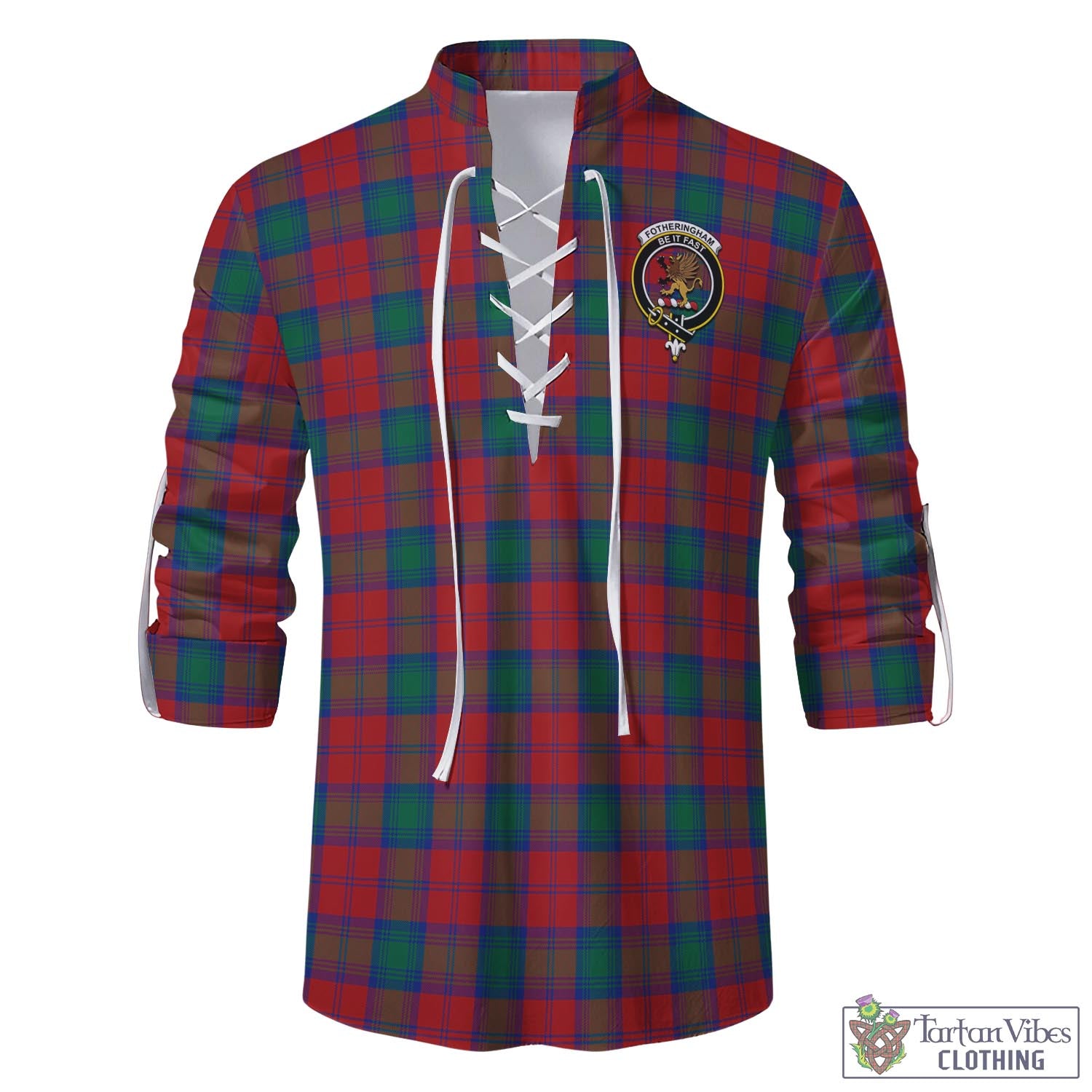 Tartan Vibes Clothing Fotheringham Modern Tartan Men's Scottish Traditional Jacobite Ghillie Kilt Shirt with Family Crest
