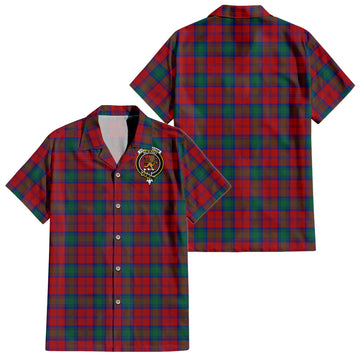Fotheringham Tartan Short Sleeve Button Down Shirt with Family Crest