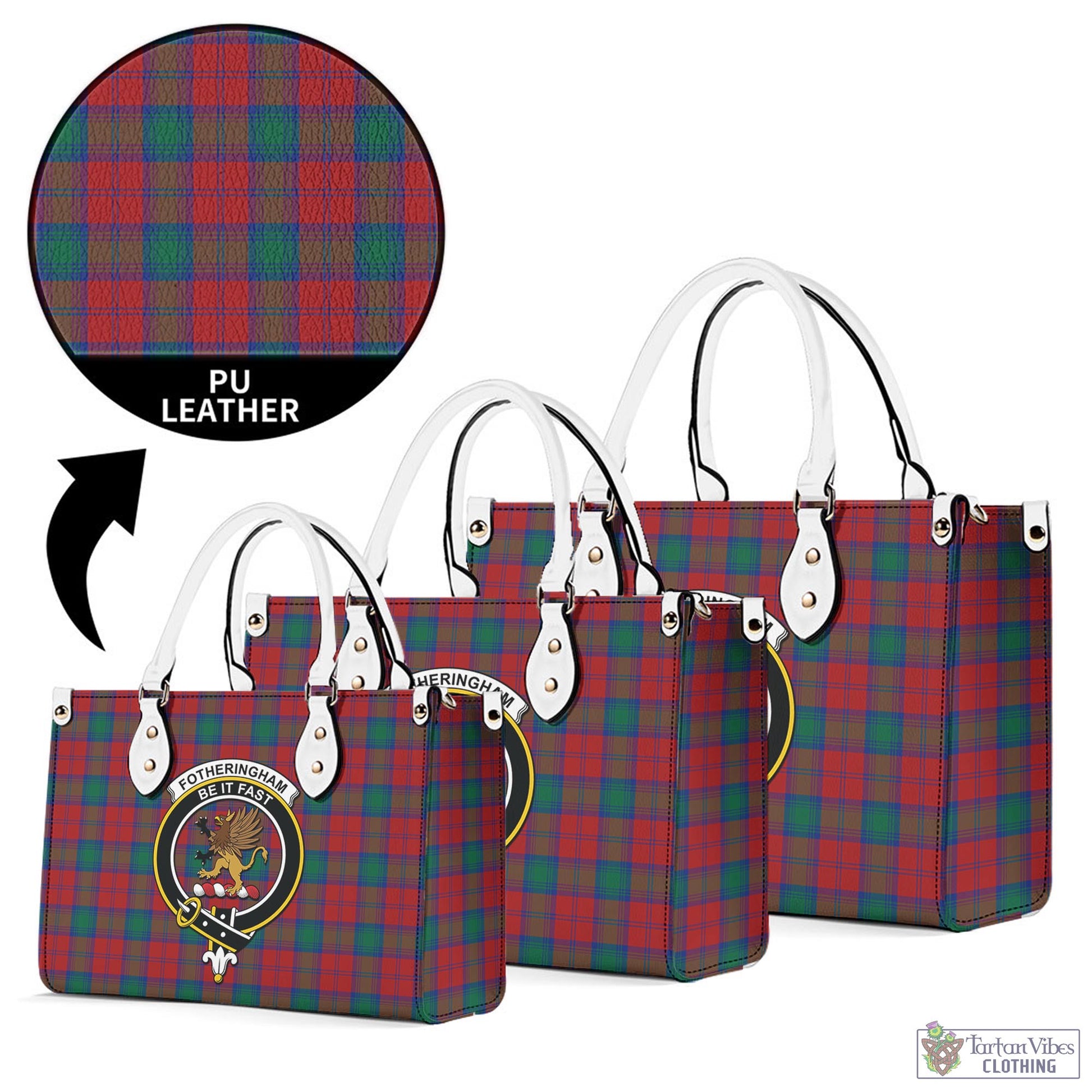 Tartan Vibes Clothing Fotheringham Modern Tartan Luxury Leather Handbags with Family Crest