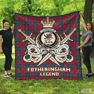 Fotheringham (Fotheringhame) Tartan Quilt with Clan Crest and the Golden Sword of Courageous Legacy
