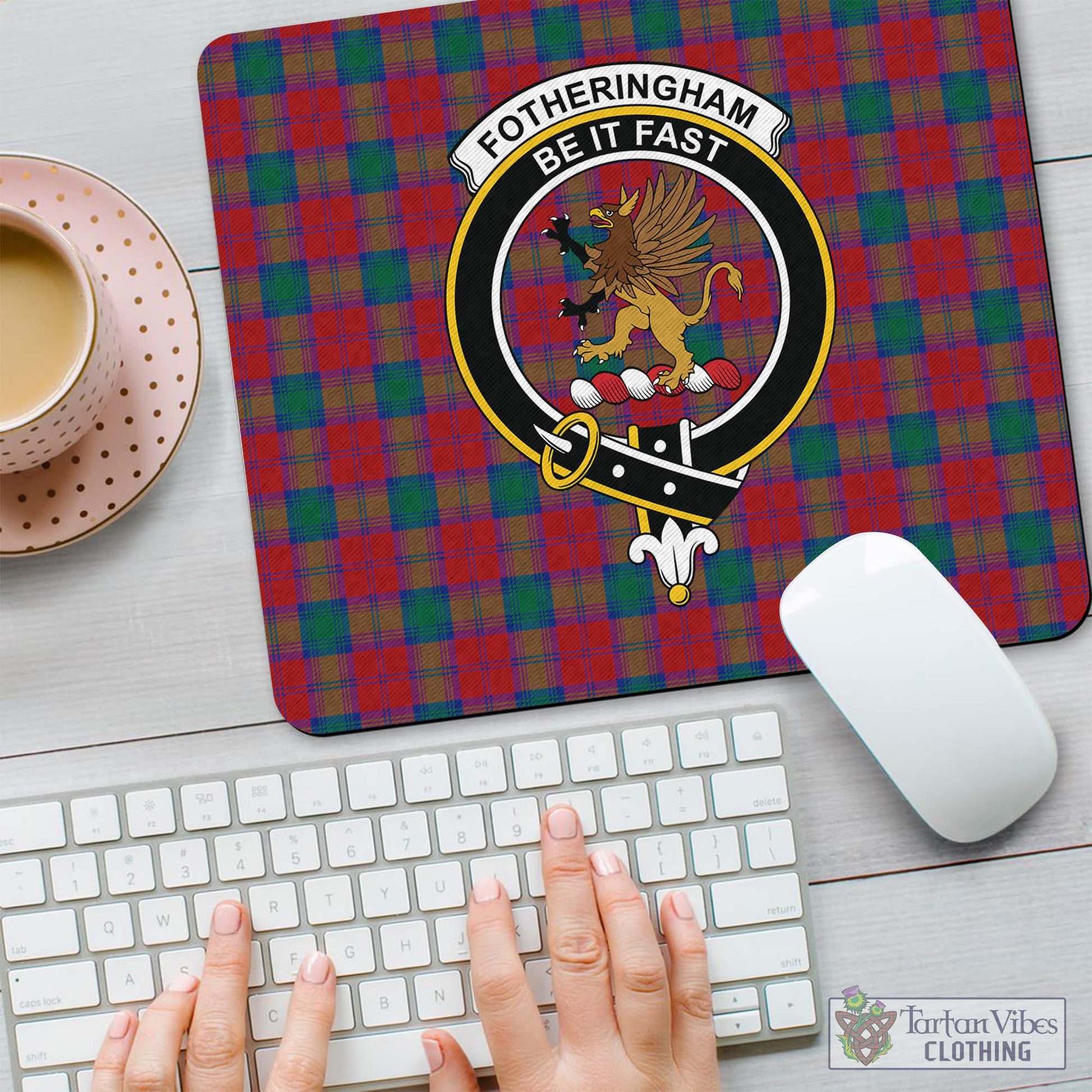 Tartan Vibes Clothing Fotheringham Modern Tartan Mouse Pad with Family Crest