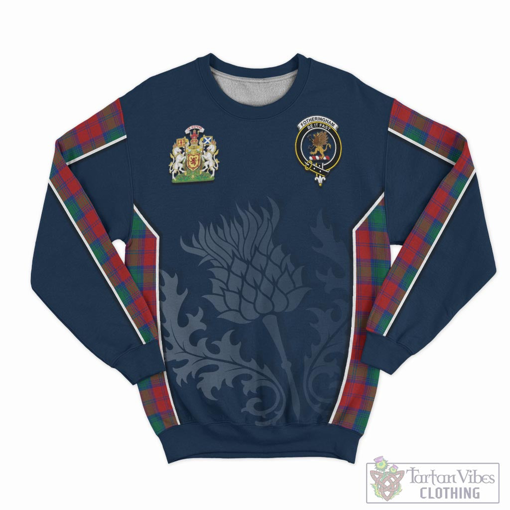 Tartan Vibes Clothing Fotheringham Modern Tartan Sweatshirt with Family Crest and Scottish Thistle Vibes Sport Style