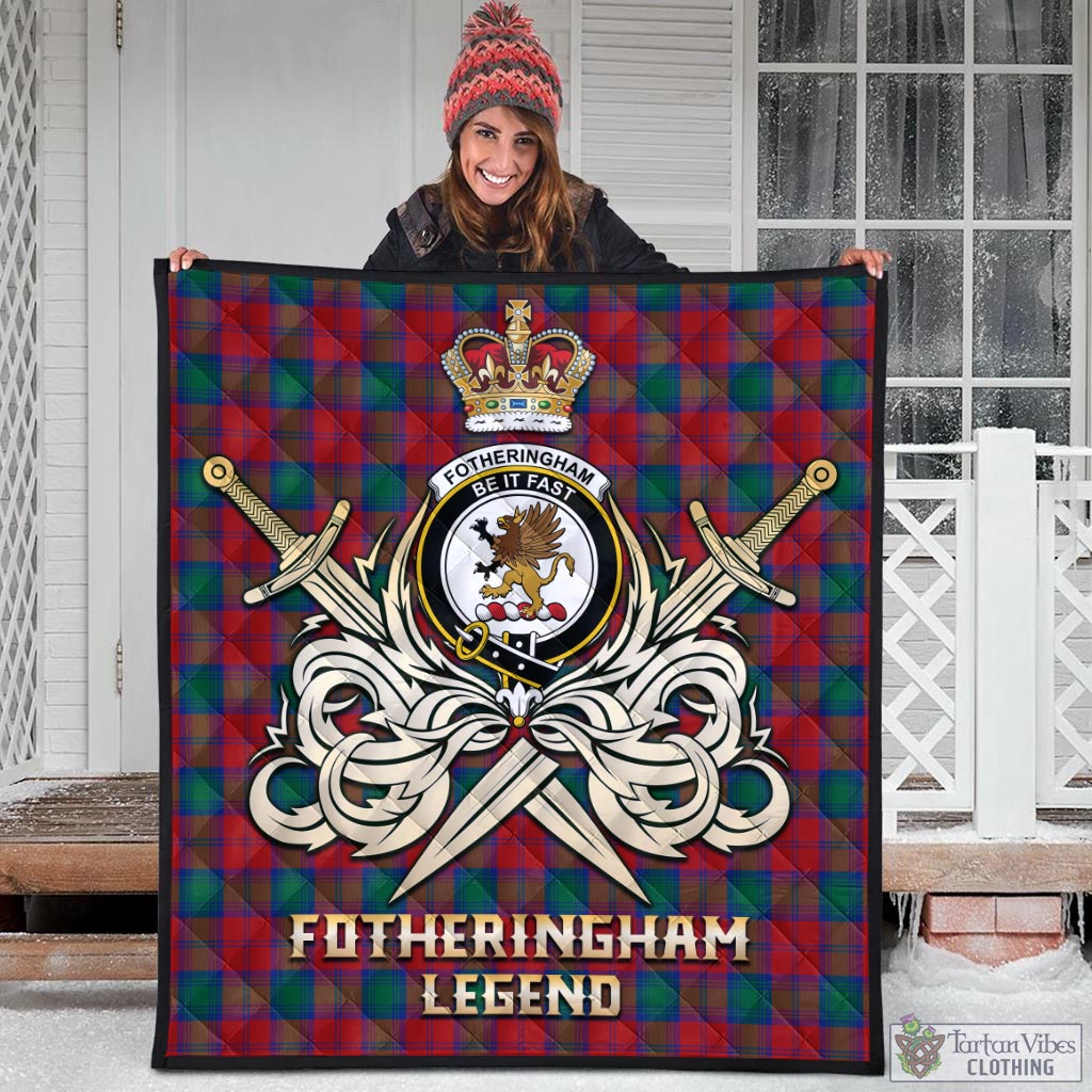 Tartan Vibes Clothing Fotheringham Modern Tartan Quilt with Clan Crest and the Golden Sword of Courageous Legacy