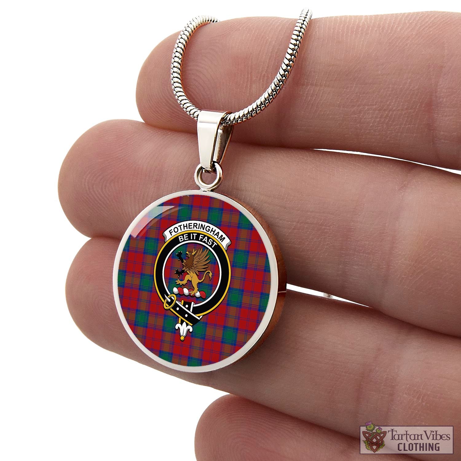 Tartan Vibes Clothing Fotheringham Modern Tartan Circle Necklace with Family Crest
