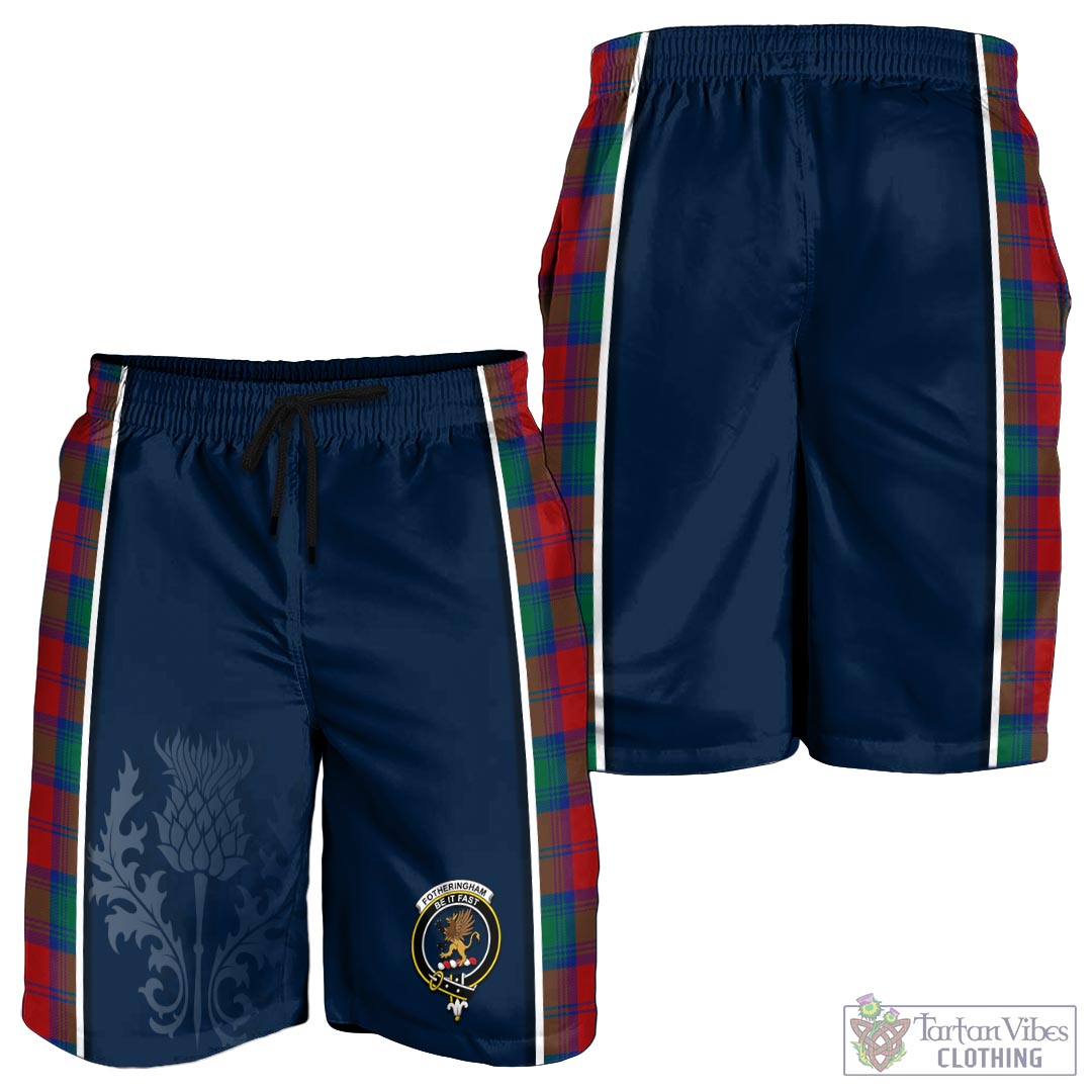 Tartan Vibes Clothing Fotheringham Modern Tartan Men's Shorts with Family Crest and Scottish Thistle Vibes Sport Style