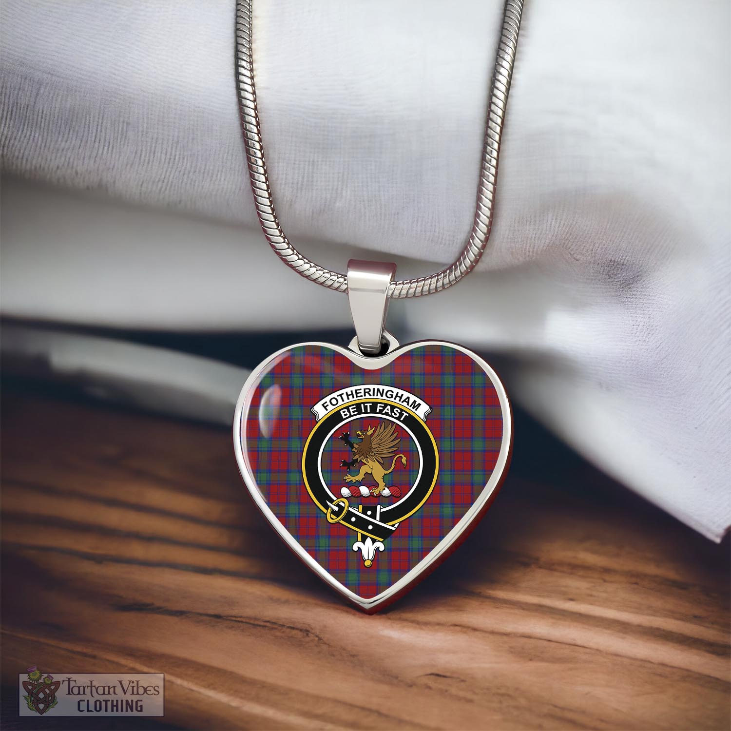 Tartan Vibes Clothing Fotheringham Modern Tartan Heart Necklace with Family Crest