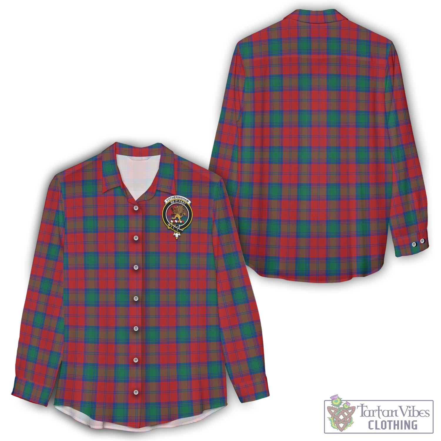 Tartan Vibes Clothing Fotheringham Modern Tartan Womens Casual Shirt with Family Crest