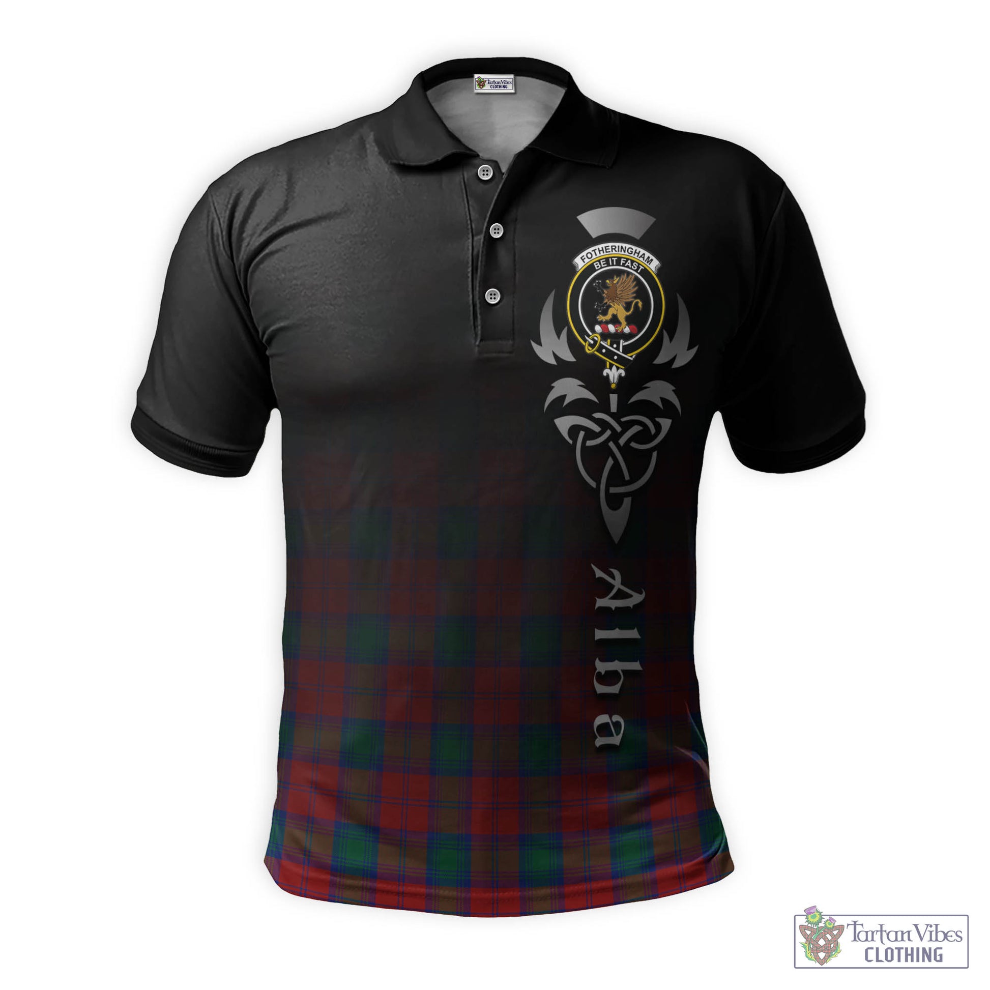 Tartan Vibes Clothing Fotheringham Modern Tartan Polo Shirt Featuring Alba Gu Brath Family Crest Celtic Inspired