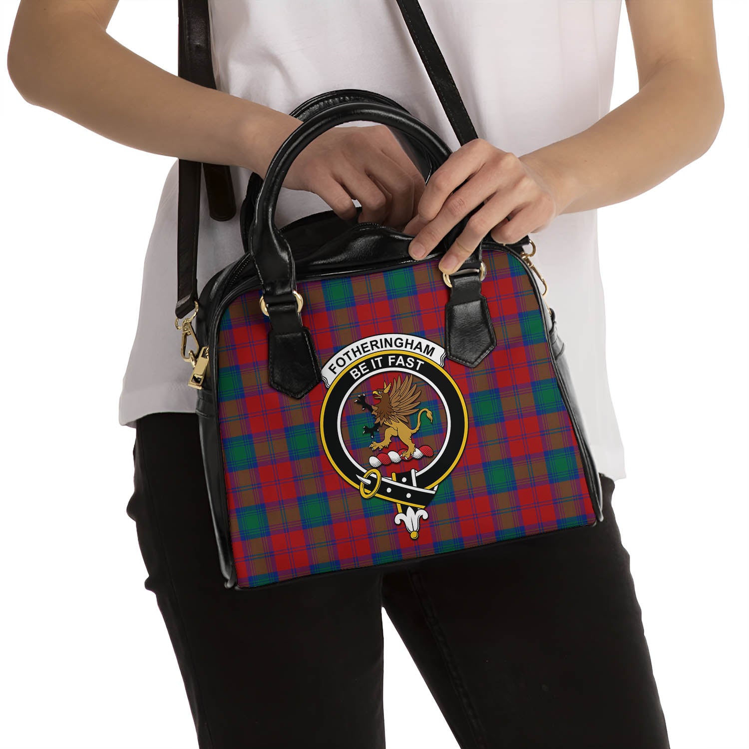 Fotheringham Modern Tartan Shoulder Handbags with Family Crest - Tartanvibesclothing