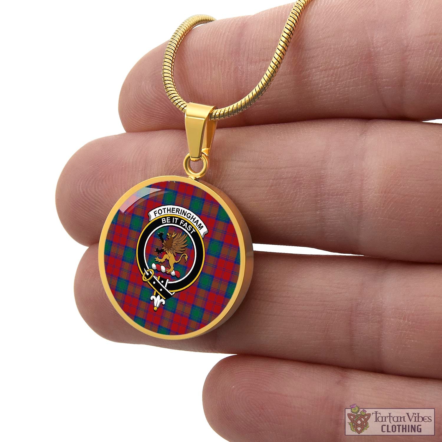 Tartan Vibes Clothing Fotheringham Modern Tartan Circle Necklace with Family Crest