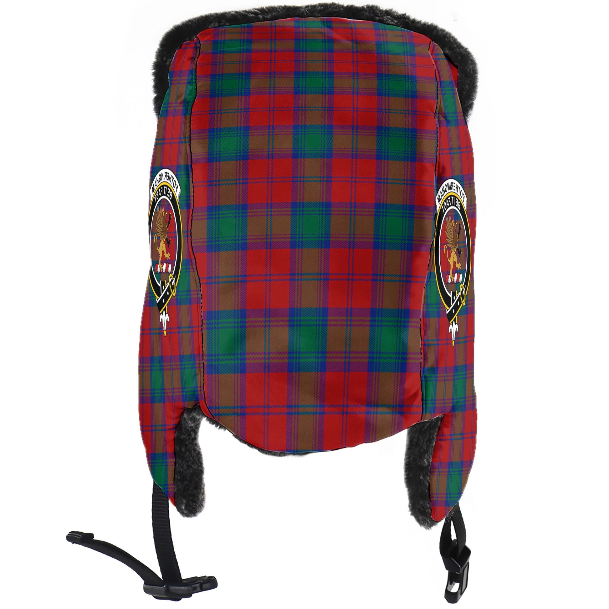 Fotheringham Modern Tartan Winter Trapper Hat with Family Crest - Tartanvibesclothing