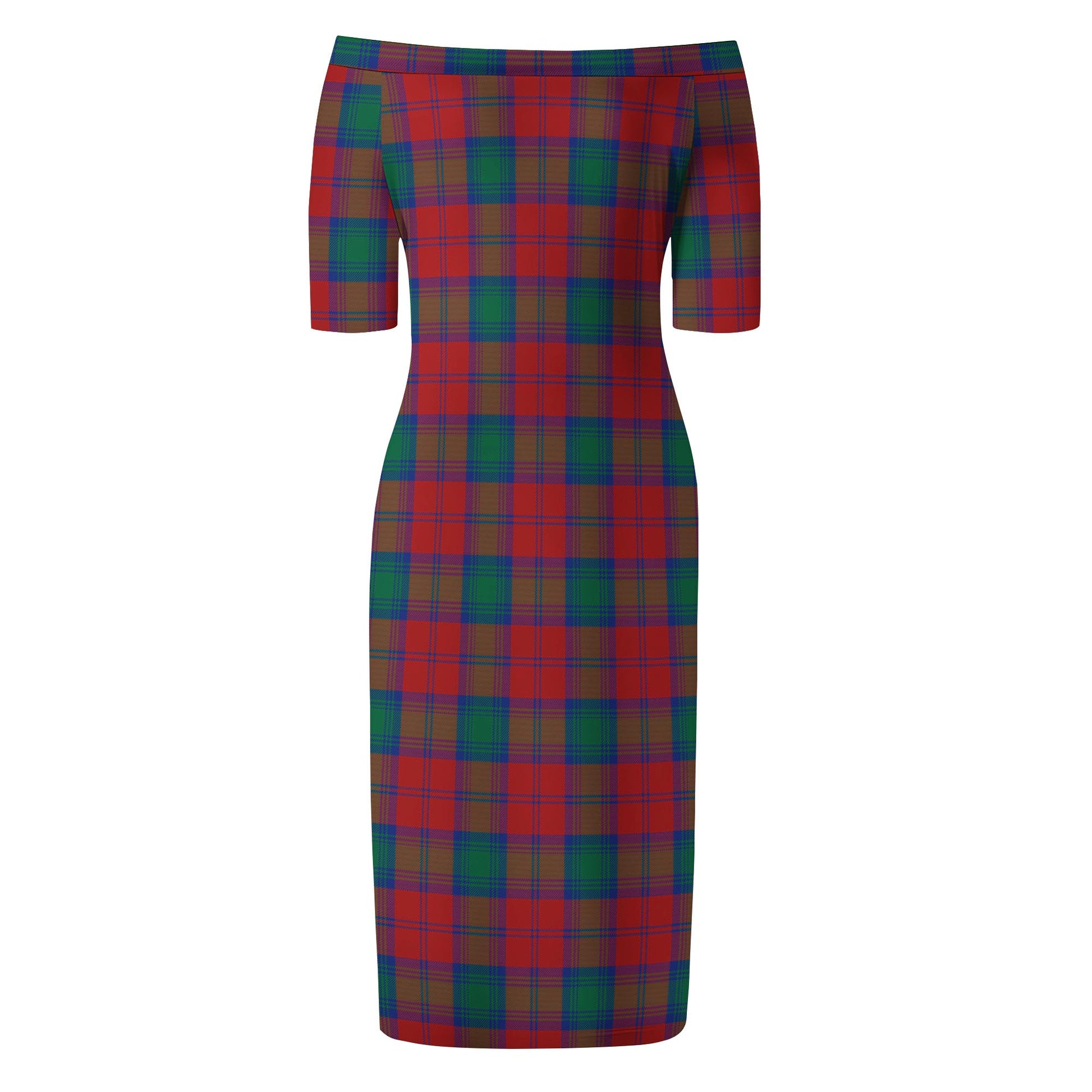 Fotheringham Modern Tartan Off Shoulder Lady Dress - Tartanvibesclothing