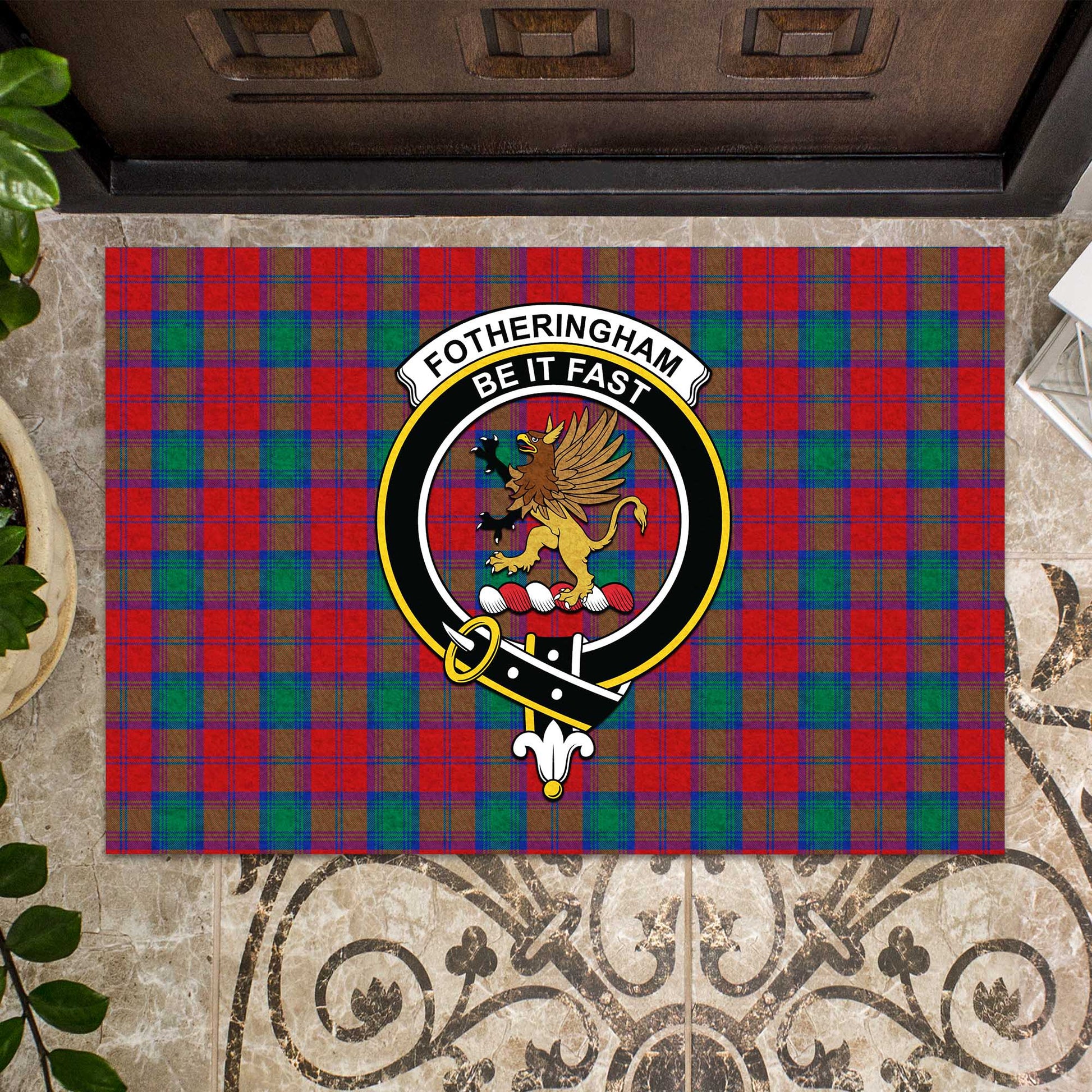 Fotheringham Modern Tartan Door Mat with Family Crest - Tartanvibesclothing