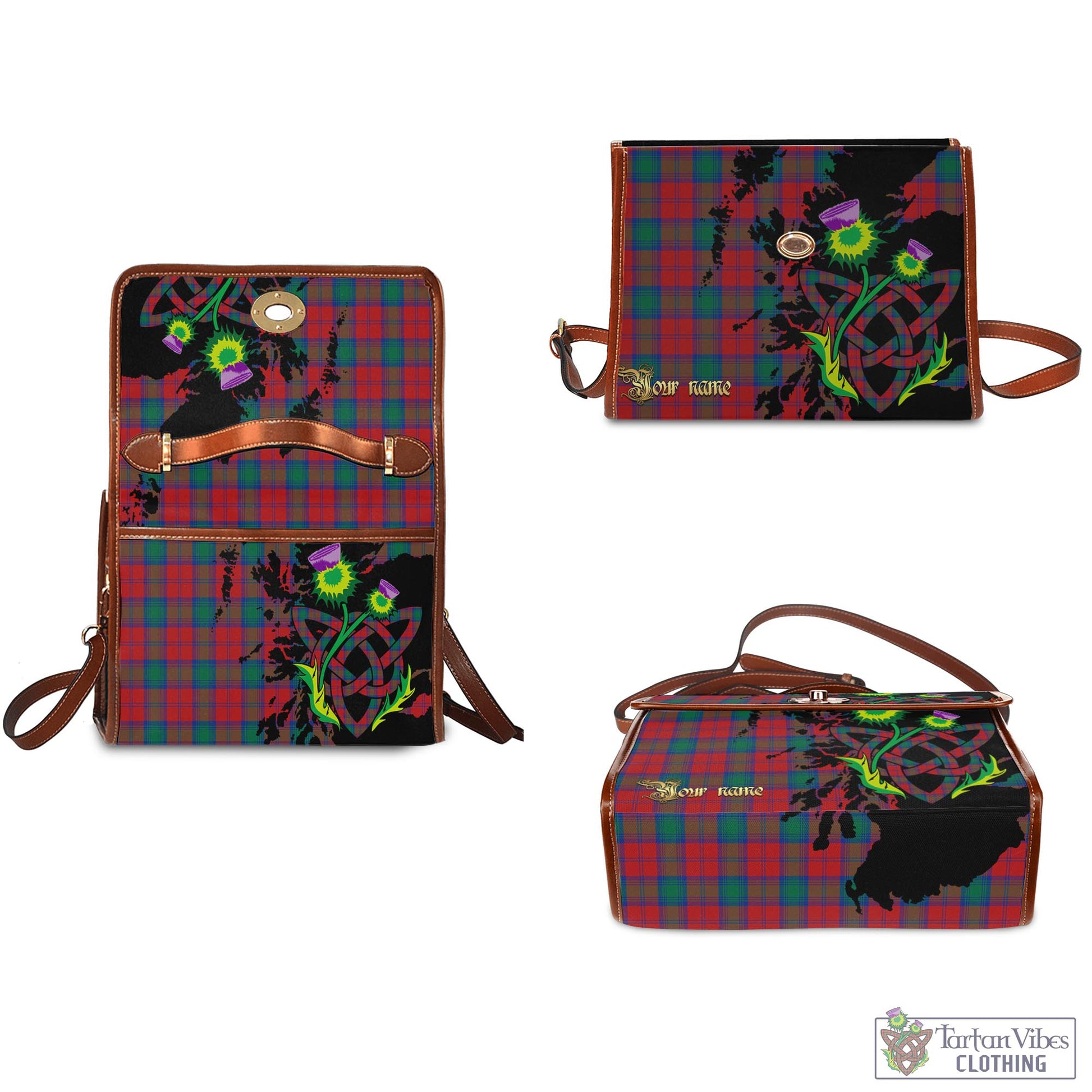 Tartan Vibes Clothing Fotheringham Modern Tartan Waterproof Canvas Bag with Scotland Map and Thistle Celtic Accents