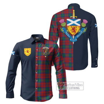 Tartan Vibes Clothing Fotheringhame Tartan Long Sleeve Button Shirt with Scottish Lion Royal Arm Half Style