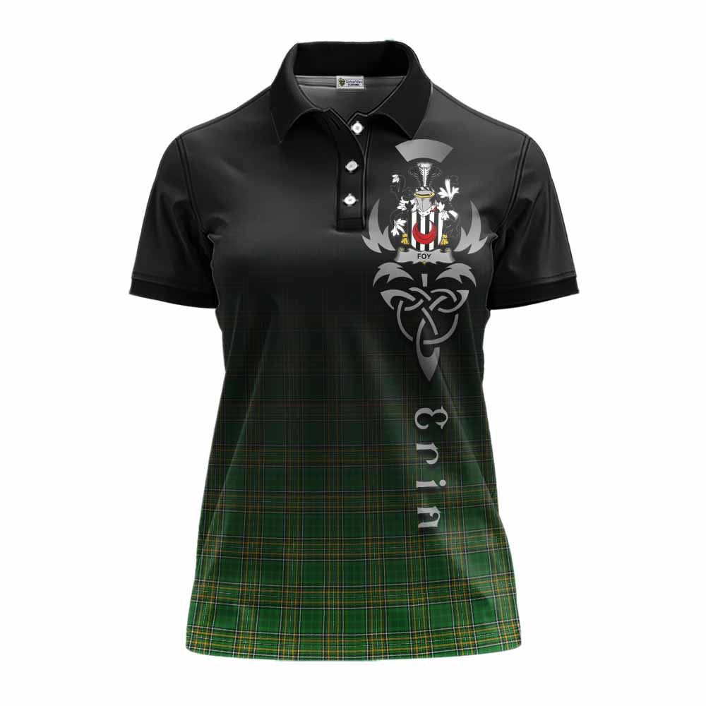 Tartan Vibes Clothing Foy Irish Clan Women's Polo Shirt with Coat of Arms Erin Go Bragh Celtic Inspired