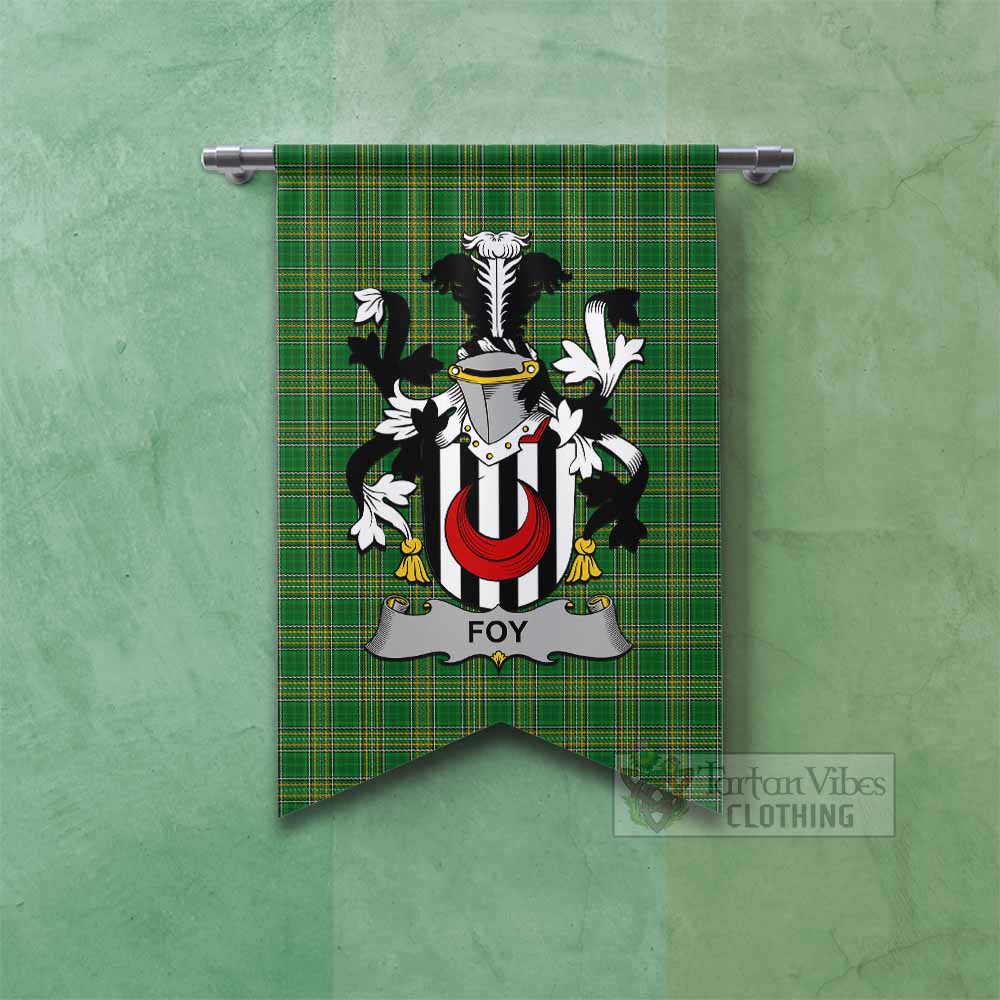 Foy Irish Clan Tartan Gonfalon, Tartan Banner with Coat of Arms Fishtail - Tartan Vibes Clothing
