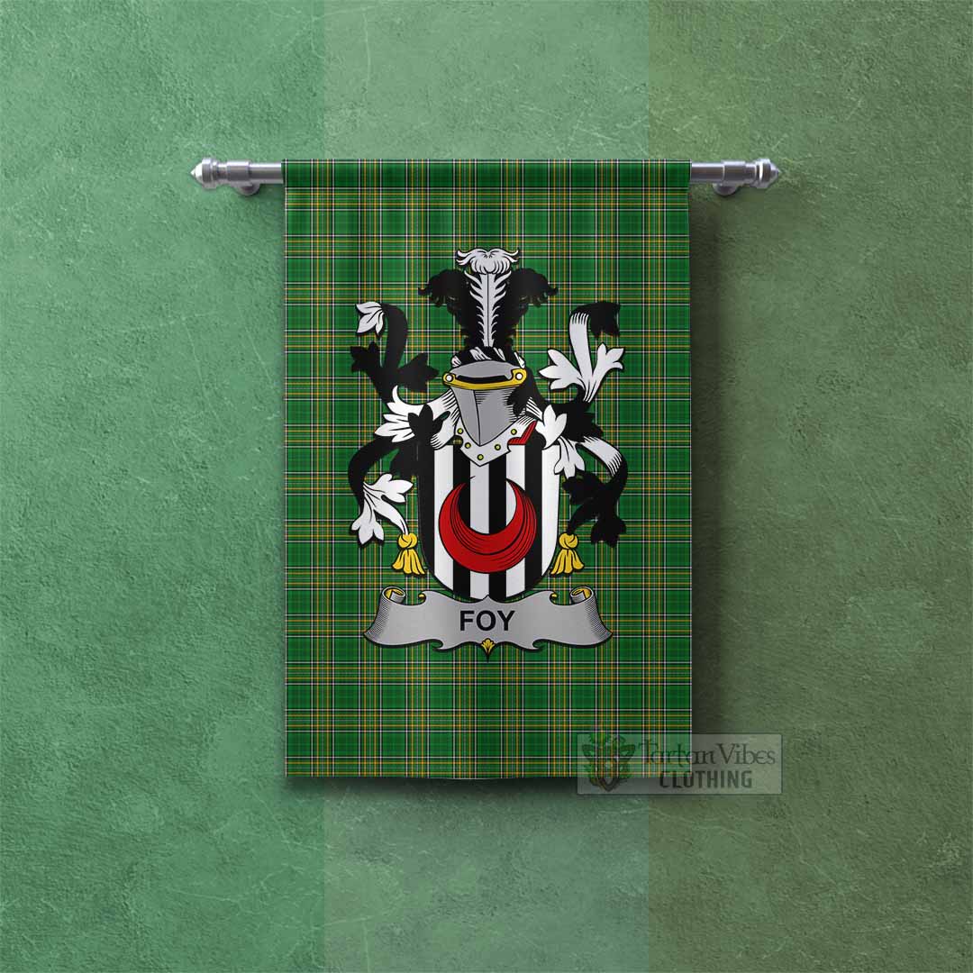 Foy Irish Clan Tartan Gonfalon, Tartan Banner with Coat of Arms Rectangle - Tartan Vibes Clothing