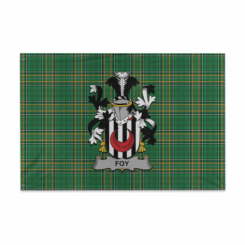 Tartan Vibes Clothing Foy Irish Clan Tartan House Flag with Coat of Arms
