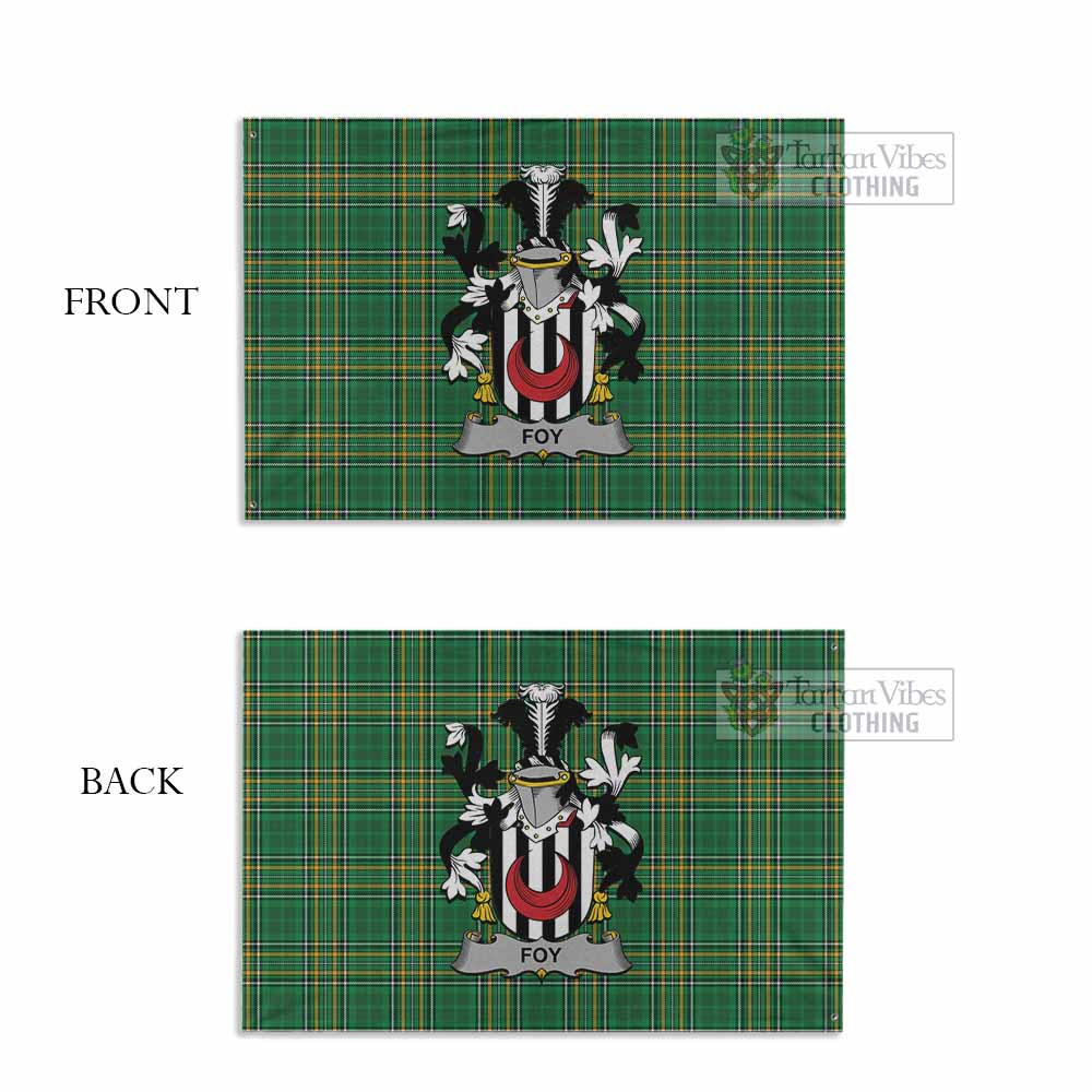 Tartan Vibes Clothing Foy Irish Clan Tartan House Flag with Coat of Arms