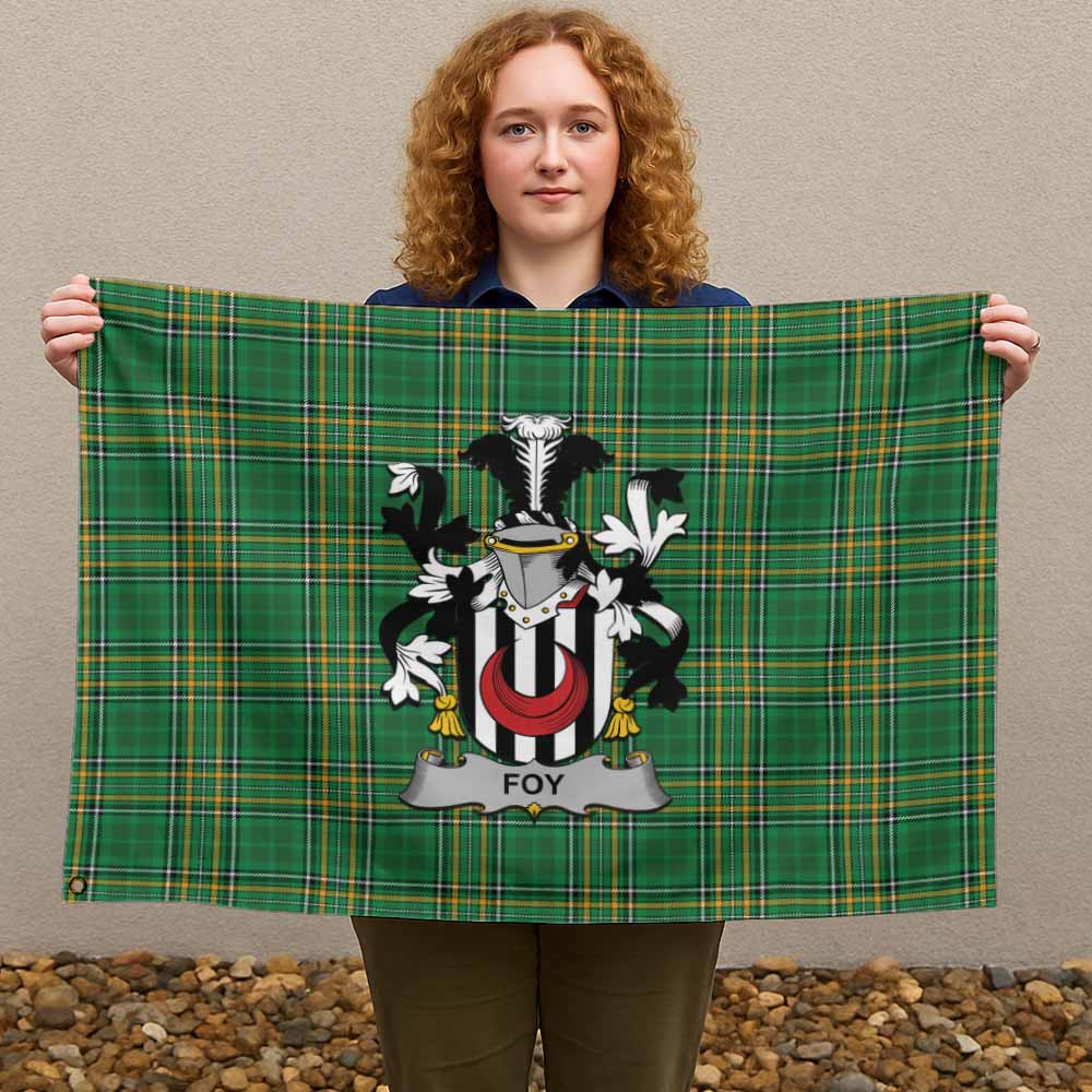 Tartan Vibes Clothing Foy Irish Clan Tartan House Flag with Coat of Arms