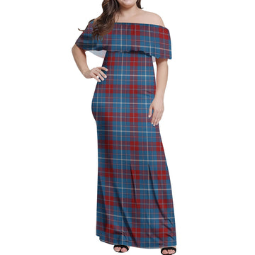 Frame Tartan Off Shoulder Long Dress Women's Dress - Tartanvibesclothing