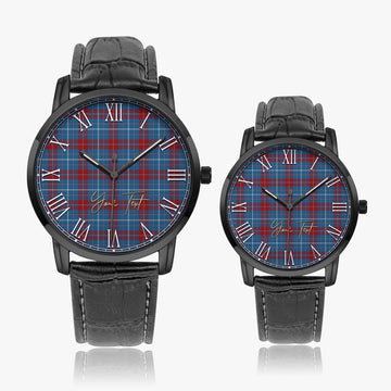 Frame Tartan Personalized Your Text Leather Trap Quartz Watch Wide Type Black Case With Black Leather Strap - Tartanvibesclothing