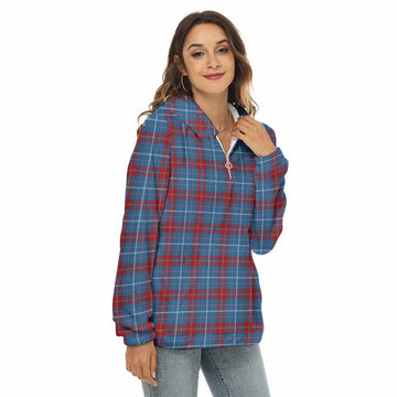 Tartan Vibes Clothing Frame Tartan Women's Borg  Half Zip Fleece Hoodie